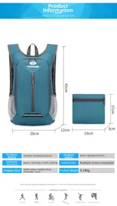 Gedetailleerde maattabel voor lichtgewicht opvouwbare turquoise wandelrugzak van 0.18kg zwaar