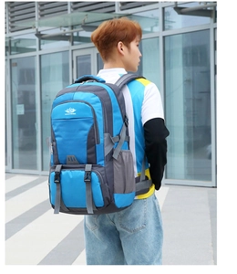 Close-up of lightweight hiking backpack with side mesh pockets and adjustable buckles
