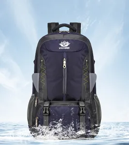 Waterproof 60L outdoor hiking backpack in high-density nylon with splash effect