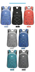 Macro display of lightweight foldable outdoor backpacks in seven various vibrant colors