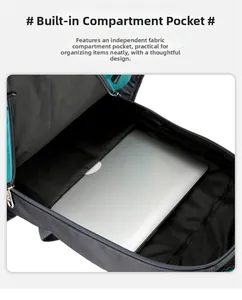 Internal view of green hiking backpack showing laptop sleeve compartment and silver laptop
