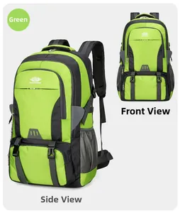 Macro detail of the durable green hiking backpack with VANAHEIMR logo and buckle system