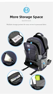 Detail view of large capacity outdoor backpack with four functional storage compartments