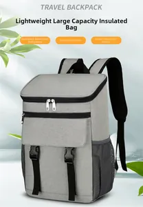 Detail of insulated picnic backpack showing waterproof fabric and thermal foil lining