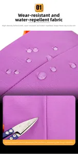 Detail of waterproof purple oxford fabric showing water droplets and scratch resistance