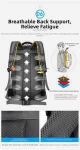 Detail of ergonomic 3D breathable mesh padding and sponge system on grey backpack