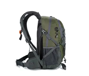 Side view of outdoor backpack with breathable mesh pockets and adjustable side straps