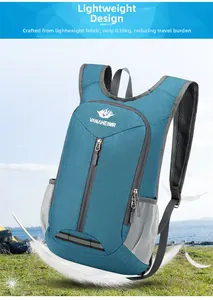 Detail van blauwe ultralichte opvouwbare wandelrugzak van 0,18 kg met netvakken