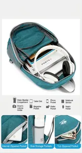 Macro detail of foldable hiking backpack showing large capacity and internal zipper pockets