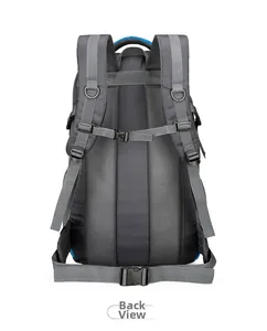 Detail view of the breathable mesh back panel and ergonomic straps on the hiking backpack