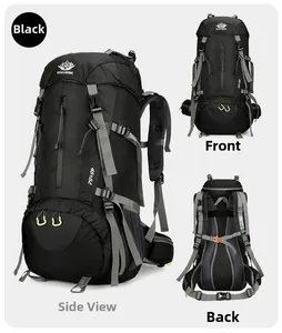 Detail view of 45+5L outdoor backpack showing front, side, and breathable back padding