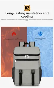 Insulated backpack with aluminum foil lining showing 4h warm and 8h cold thermal performance
