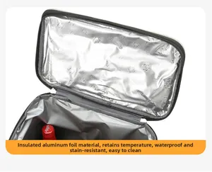 Thermal insulation aluminum foil lining of the backpack showing waterproof and easy clean material