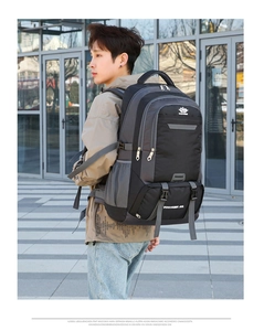 Detail view of large capacity waterproof hiking backpack with breathable straps and buckles