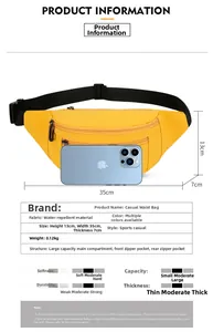 Detaillierte Größentabelle für gelbe wasserabweisende Brusttasche und Taschenlayout