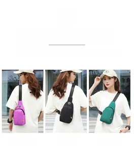 Waterproof oxford chest bag for women in purple, black, and green showing multiple styles