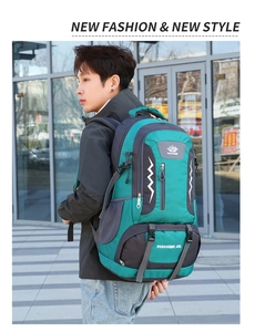 Outdoor emerald green 60L hiking backpack with large capacity and multi-buckle system