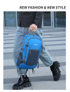 Detail of waterproof outdoor folding backpack showing side mesh pocket and buckle