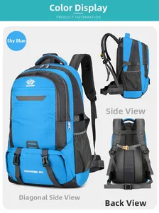 60L Outdoor Wanderrucksack in Himmelblau mit ergonomischem Tragesystem und Netzseitentaschen