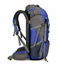 Side view of outdoor hiking backpack with breathable mesh padding and adjustable straps