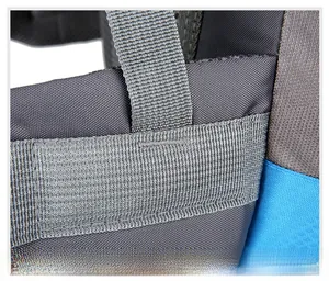 Detailed close-up showing reinforced stitching on gray webbing for outdoor backpacks