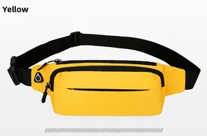 Dettaglio del marsupio giallo impermeabile con porta per auricolari e cerniere