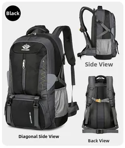 Detail view of 80L large capacity outdoor hiking backpack with ergonomic back support