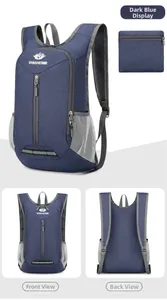 Opvouwbare wandelrugzak in donkerblauw met reflecterende strip en mesh zijzakken