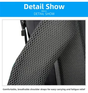 Detail of the padded honeycomb breathable mesh shoulder straps for comfort and decompression