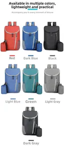 Foldable lightweight water-resistant backpack shown in seven colors with matching storage bags