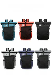 Ultralight folding outdoor backpacks in six colors with mesh pockets and roll-top closure
