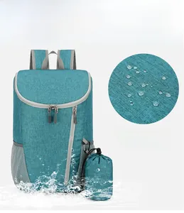 Macro detail of waterproof high-density oxford fabric on a foldable travel backpack