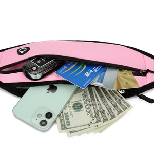 Sac banane de sport rose étanche pour la course avec trou pour écouteurs et grande taille