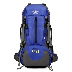 Blue 75+5L large capacity outdoor hiking backpack with waterproof ripstop nylon fabric