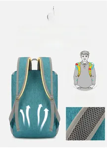 Detail view of widened padded breathable shoulder straps on teal outdoor travel backpack