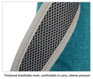 Detail of thickened breathable mesh shoulder straps on foldable outdoor travel backpack