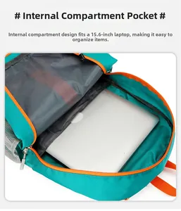 Detail of internal compartment bag designed for 15.6 inch laptops in green backpack