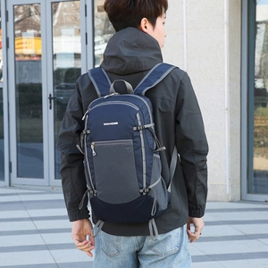 Lightweight foldable outdoor hiking backpack in blue and gray with VANAHEIMR logo