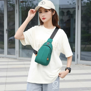 Green water-resistant Oxford chest bag for outdoor sports with adjustable strap