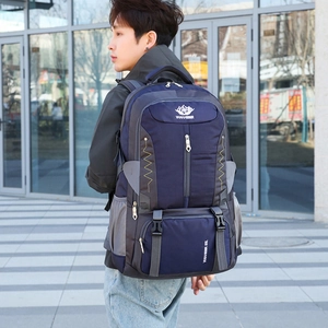 80L large capacity outdoor hiking backpack for men and women in deep blue and grey design