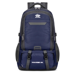 60L large capacity waterproof outdoor hiking backpack in navy blue with durable straps
