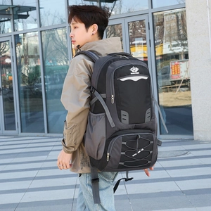 Large capacity outdoor hiking backpack with ergonomic suspension system and waterproof fabric