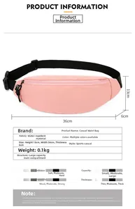 Sac banane en nylon rose résistant à l'eau, dimensions 36x13x6cm et poids de 0,1kg