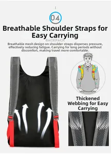 Detail of breathable mesh shoulder straps and reinforced webbing for the hiking backpack