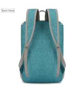 Rear view of the large capacity backpack showing padded gray straps and water-resistant fabric