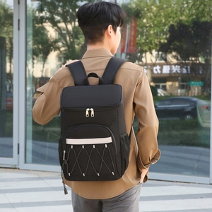 Waterproof thermal picnic backpack in black Oxford cloth with reflective safety strip