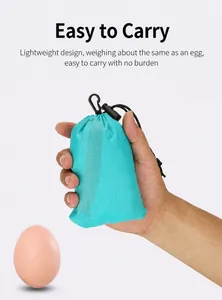 Ultralight foldable travel backpack weighing as little as a single egg shown with a hook