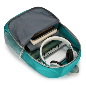 Lightweight cyan foldable backpack with spacious main compartment for tablets and gear