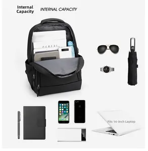 Detailed view of spacious interior compartments for 14 inch laptop and daily accessories