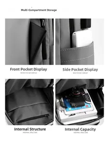 Detail view of the multi-compartment storage space for laptop, books and camera